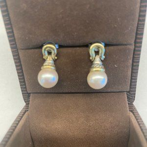 David Yurman 14K Gold and Silver Pearl Drop Earrings